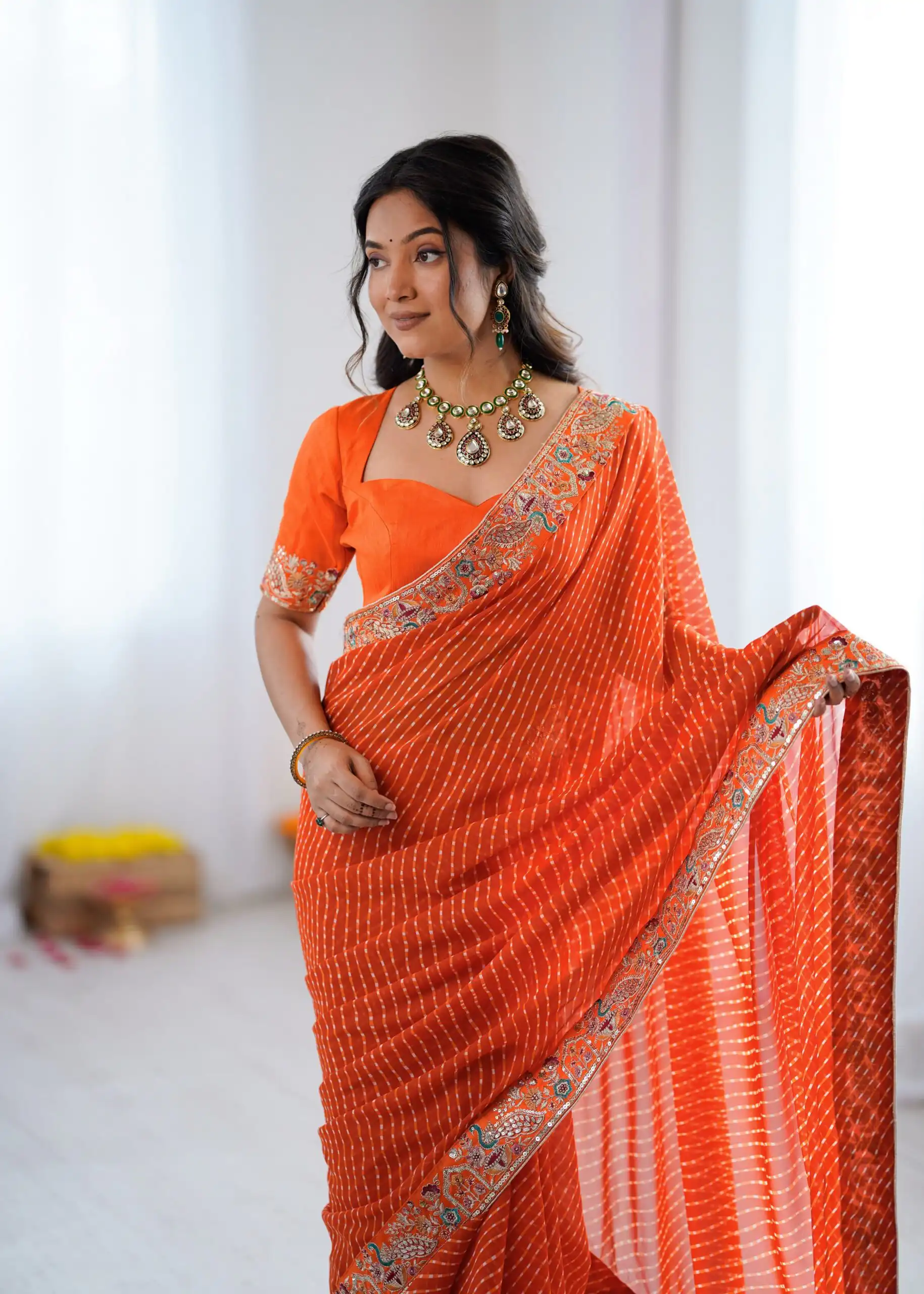 SP 79 Orange Faux Georgette Saree Perfect for Wedding, Party, Lohri, Engagement, Baby Shower – . Now at just ₹1999. Delivery 4-6 Working Days. Shop now | Creative Sarees, Bollywood Sarees, Designer Sarees, Embroidered Sarees, Ethnic Saree, Modern Digital sarees, Party Wear Sarees, Sarees