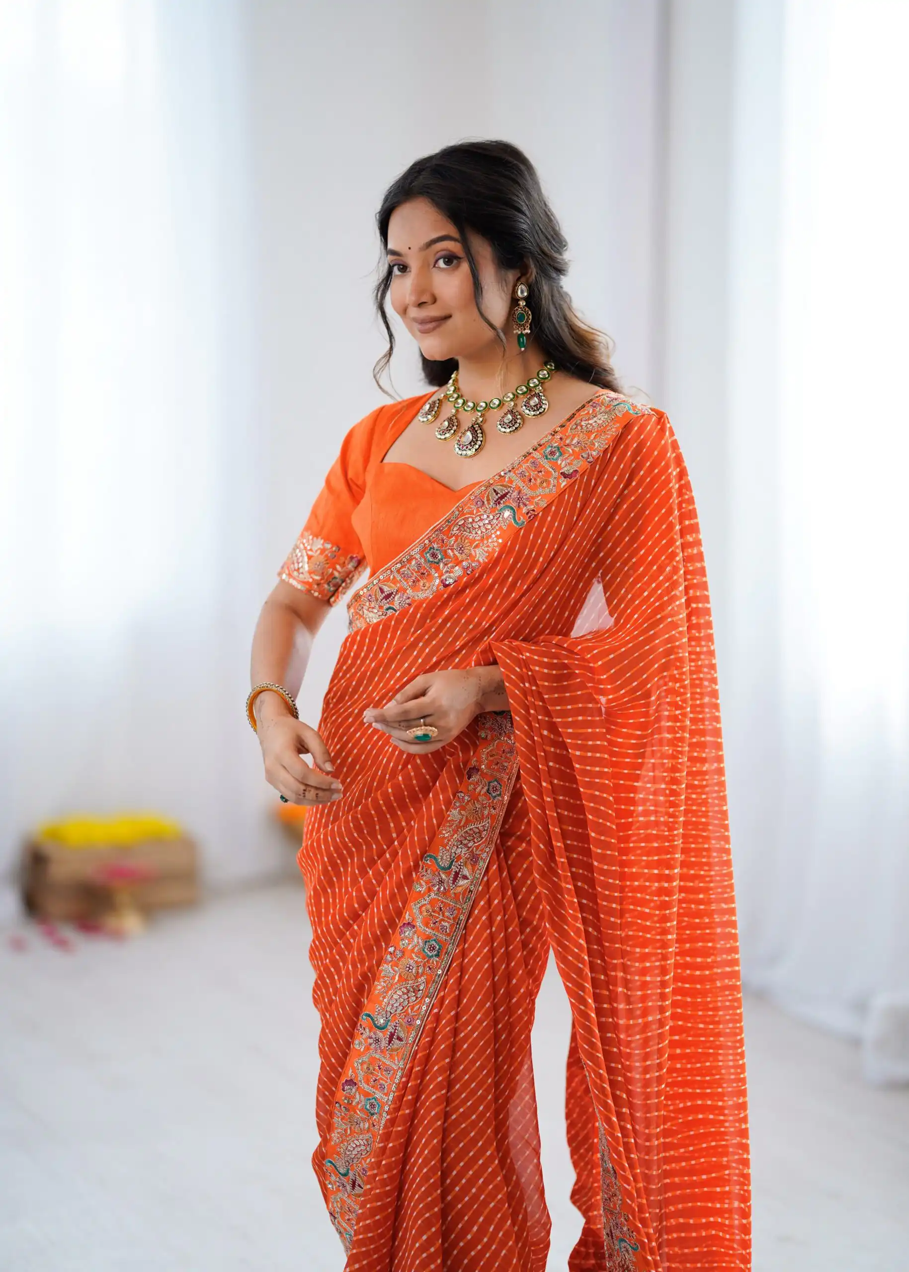 SP 79 Orange Faux Georgette Saree Perfect for Wedding, Party, Lohri, Engagement, Baby Shower – . Now at just ₹1999. Delivery 4-6 Working Days. Shop now | Creative Sarees, Bollywood Sarees, Designer Sarees, Embroidered Sarees, Ethnic Saree, Modern Digital sarees, Party Wear Sarees, Sarees