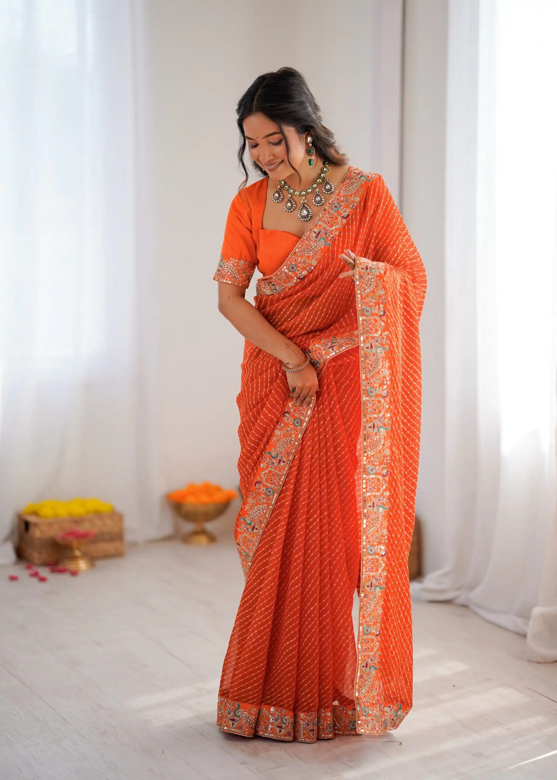 SP 79 Orange Faux Georgette Saree Perfect for Wedding, Party, Lohri, Engagement, Baby Shower – . Now at just ₹1999. Delivery 4-6 Working Days. Shop now | Creative Sarees, Bollywood Sarees, Designer Sarees, Embroidered Sarees, Ethnic Saree, Modern Digital sarees, Party Wear Sarees, Sarees