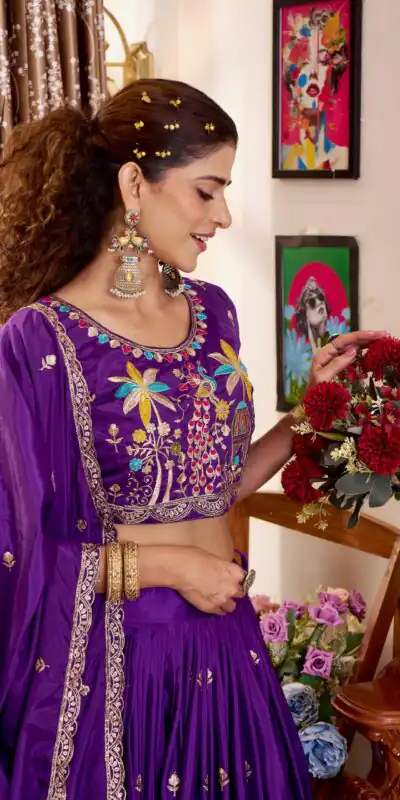 Alternative view of Trendy Purple Crap Silk Embroidery Work Lehenga Choli