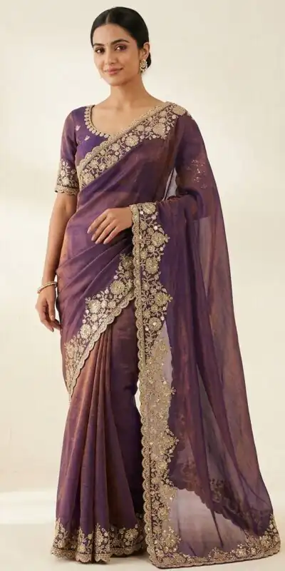 JR 670 Purple in Space Silk Embroidery Work & Zari Work Saree . Available at ₹1949 only. Delivery 4-6 Working Days. Shop now. | Creative Sarees, Bollywood Sarees, Designer Sarees, Embroidered Sarees, Ethnic Saree, Modern Digital sarees, Party Wear Sarees, Sarees