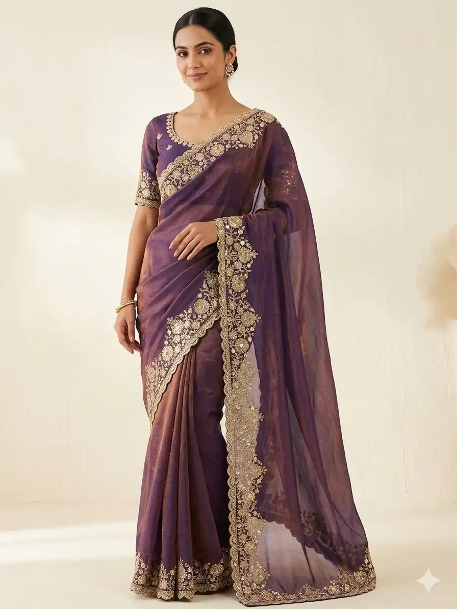JR 670 Purple in Space Silk Embroidery Work & Zari Work Saree . Available at ₹1949 only. Delivery 4-6 Working Days. Shop now. | Creative Sarees, Bollywood Sarees, Designer Sarees, Embroidered Sarees, Ethnic Saree, Modern Digital sarees, Party Wear Sarees, Sarees