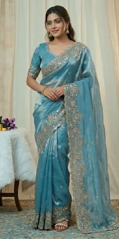 JR 670 Sky Blue in Space Silk Embroidery Work & Zari Work Saree . Available at ₹1949 only. Delivery 4-6 Working Days. Shop now. | Creative Sarees, Bollywood Sarees, Designer Sarees, Embroidered Sarees, Ethnic Saree, Modern Digital sarees, Party Wear Sarees, Sarees