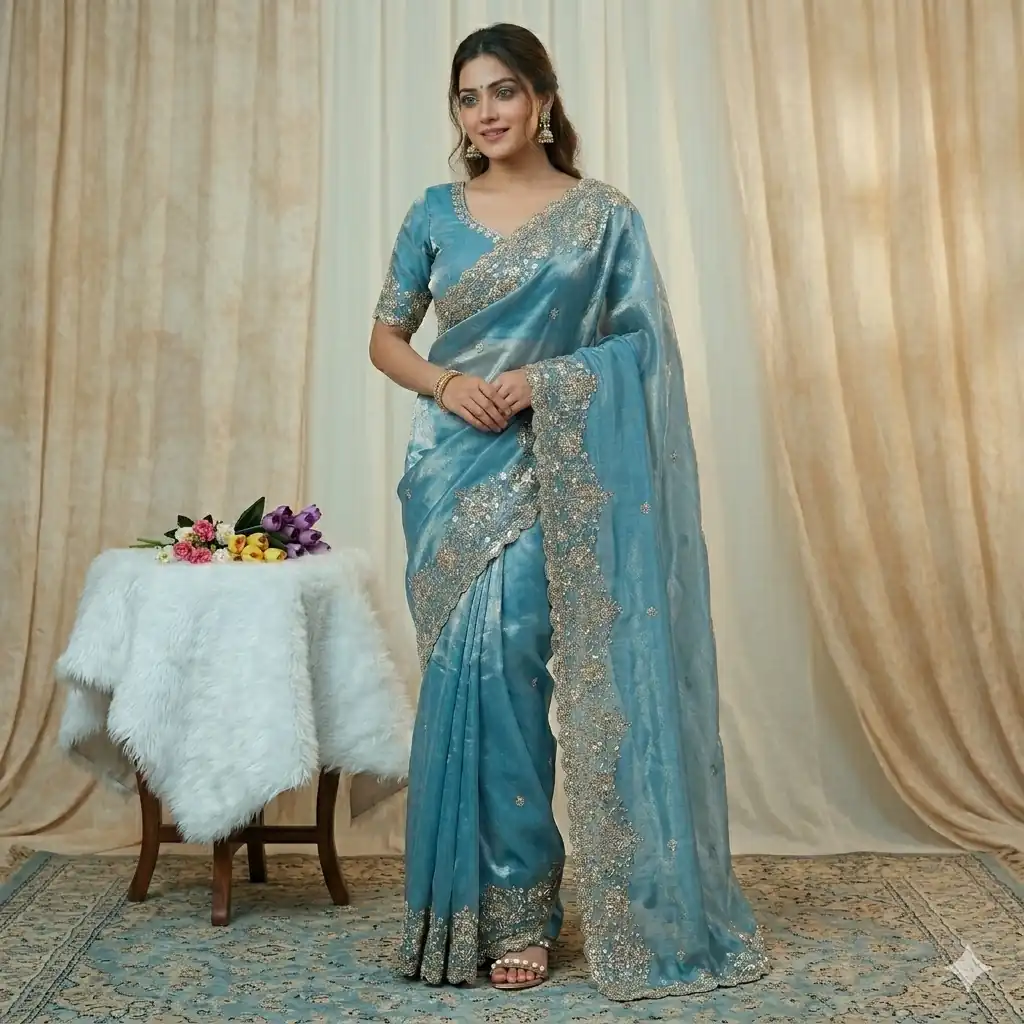 JR 670 Sky Blue in Space Silk Embroidery Work & Zari Work Saree . Available at ₹1949 only. Delivery 4-6 Working Days. Shop now. | Creative Sarees, Bollywood Sarees, Designer Sarees, Embroidered Sarees, Ethnic Saree, Modern Digital sarees, Party Wear Sarees, Sarees