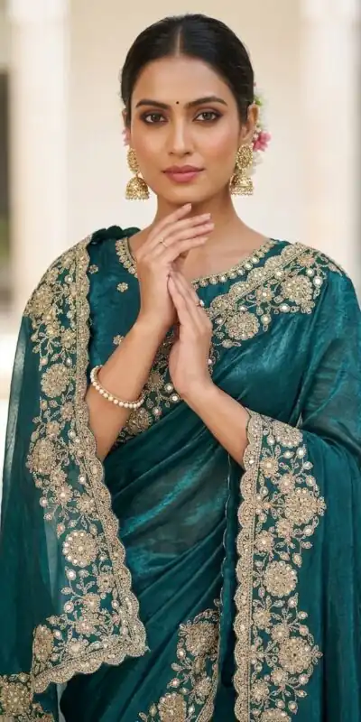 JR 670 Teal in Space Silk Embroidery Work & Zari Work Saree . Available at ₹1949 only. Delivery 4-6 Working Days. Shop now. | Creative Sarees, Bollywood Sarees, Designer Sarees, Embroidered Sarees, Ethnic Saree, Modern Digital sarees, Party Wear Sarees, Sarees