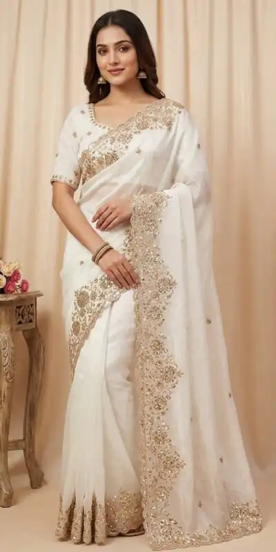 JR 670 White in Space Silk Embroidery Work & Zari Work Saree . Available at ₹1949 only. Delivery 4-6 Working Days. Shop now. | Creative Sarees, Bollywood Sarees, Designer Sarees, Embroidered Sarees, Ethnic Saree, Modern Digital sarees, Party Wear Sarees, Sarees