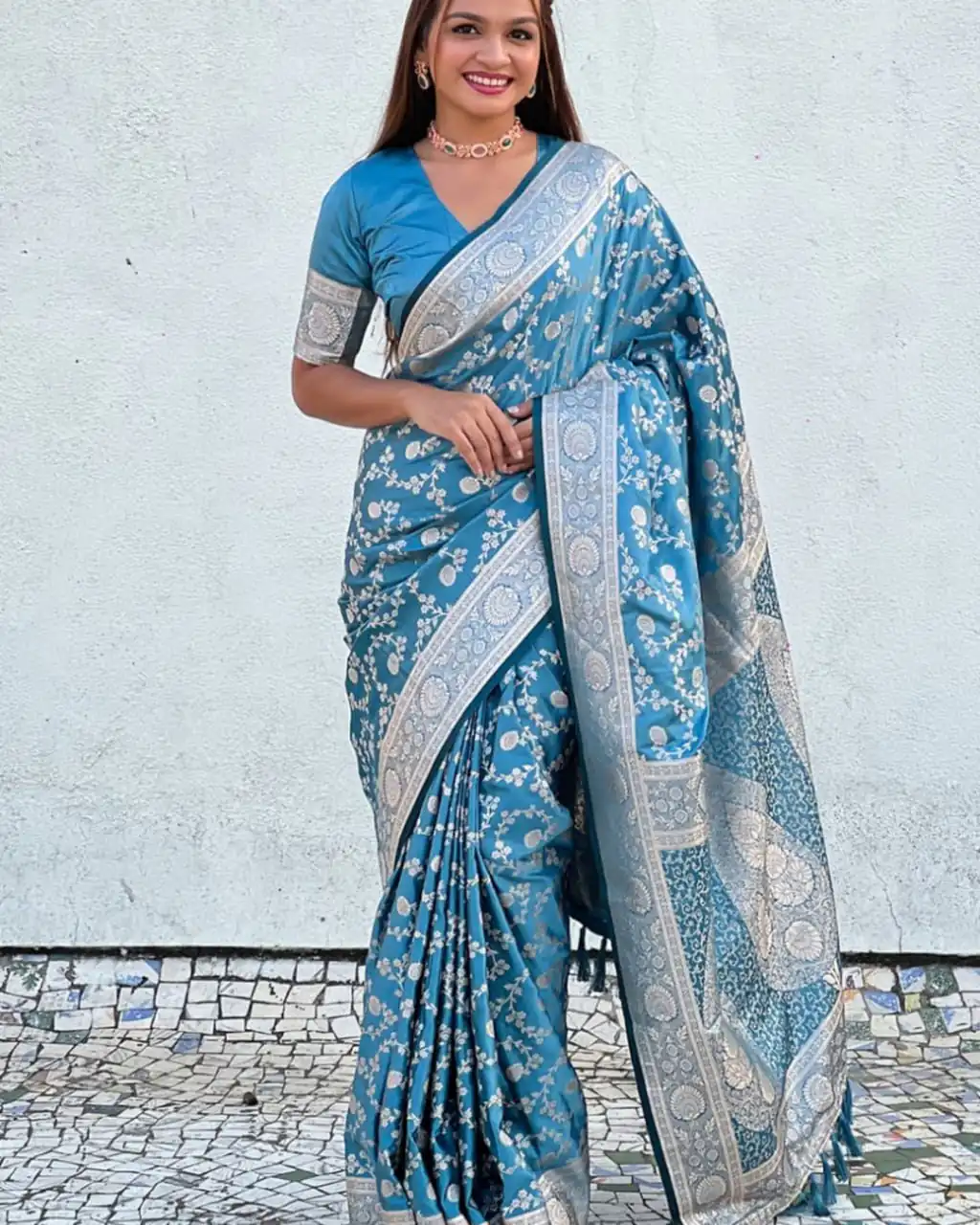 KPR 290 Blue in Soft Lichi Silk Jacquard Work Designer Work Saree . Exclusive Offer ₹1349. Delivery 4-6 Working Days. Shop now. | Creative Sarees, Bollywood Sarees, Designer Sarees, Embroidered Sarees, Ethnic Saree, Modern Digital sarees, Party Wear Sarees, Sarees