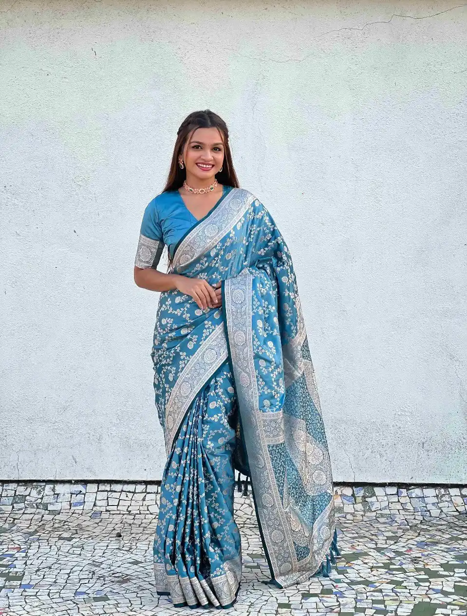 KPR 290 Blue in Soft Lichi Silk Jacquard Work Designer Work Saree . Exclusive Offer ₹1349. Delivery 4-6 Working Days. Shop now. | Creative Sarees, Bollywood Sarees, Designer Sarees, Embroidered Sarees, Ethnic Saree, Modern Digital sarees, Party Wear Sarees, Sarees