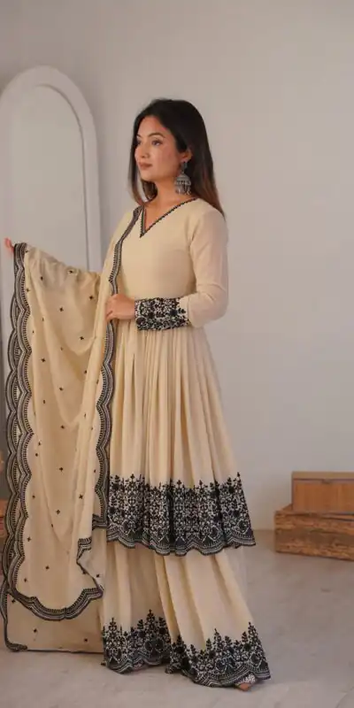 SP 71 Chiku Faux Georgette Salwar Suit with Embroidery Work. Available at ₹2499 only. Delivery 4-6 Working Days. Shop now. | Casual Suits, Jump Suits, Creative suits, Designer Suits, Palazzo Suits, Party Wear Suits, Patiala Suits, Salwar suit, Straight Suits