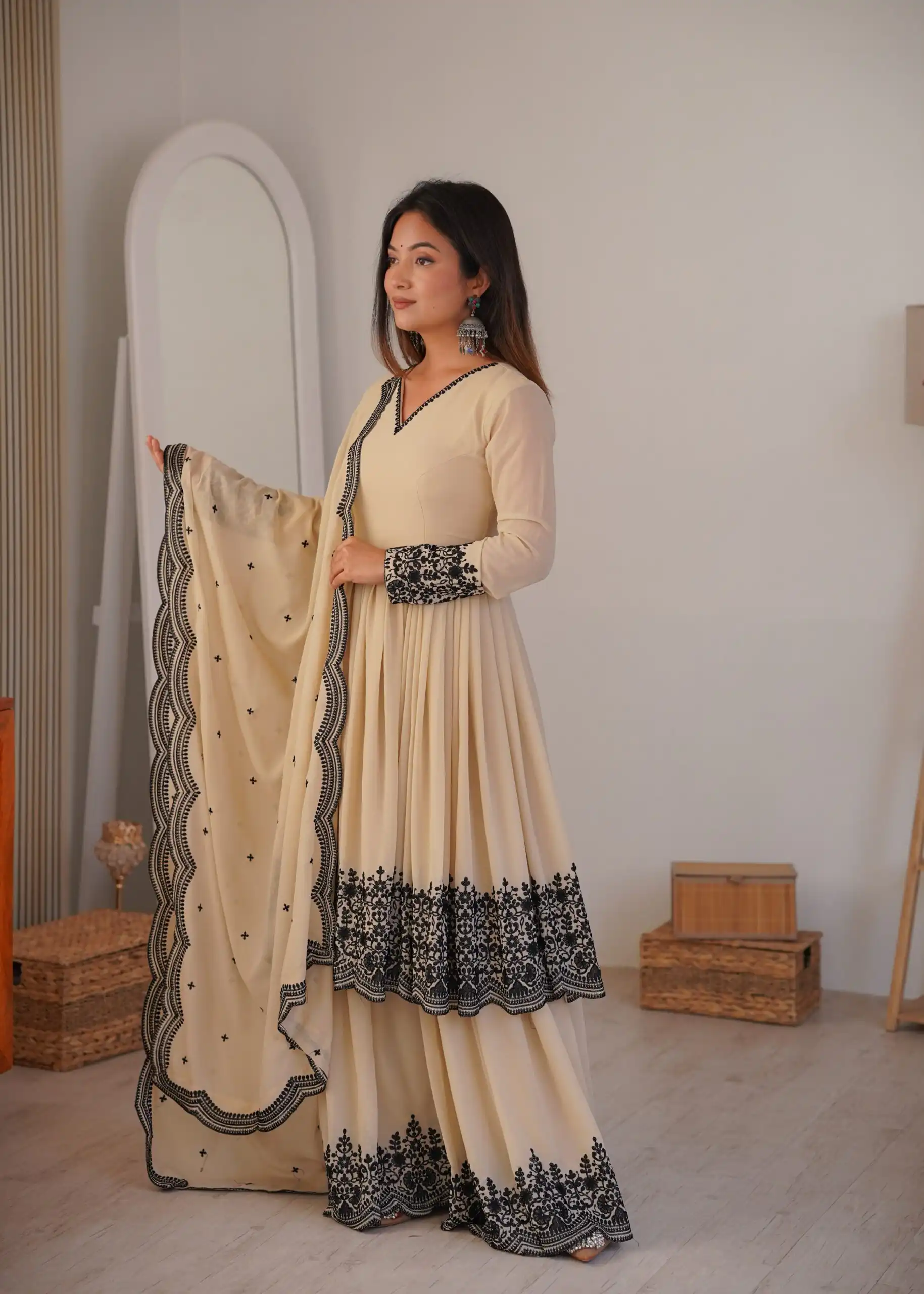 SP 71 Chiku Faux Georgette Salwar Suit with Embroidery Work. Available at ₹2499 only. Delivery 4-6 Working Days. Shop now. | Casual Suits, Jump Suits, Creative suits, Designer Suits, Palazzo Suits, Party Wear Suits, Patiala Suits, Salwar suit, Straight Suits