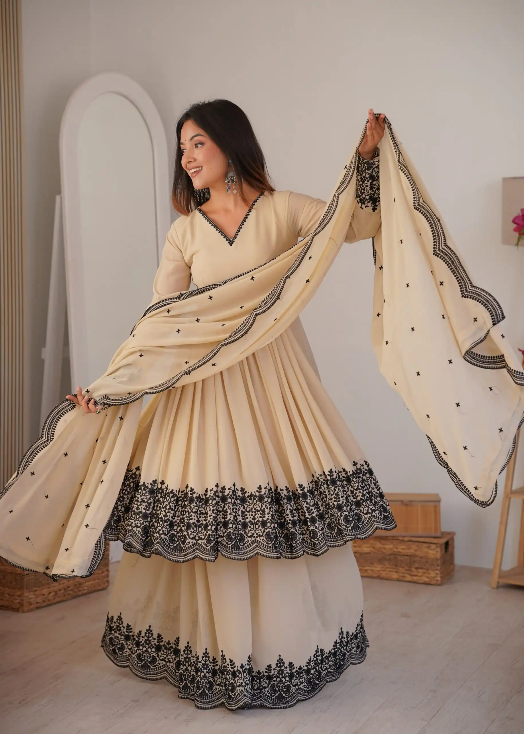 SP 71 Chiku Faux Georgette Salwar Suit with Embroidery Work. Available at ₹2499 only. Delivery 4-6 Working Days. Shop now. | Casual Suits, Jump Suits, Creative suits, Designer Suits, Palazzo Suits, Party Wear Suits, Patiala Suits, Salwar suit, Straight Suits