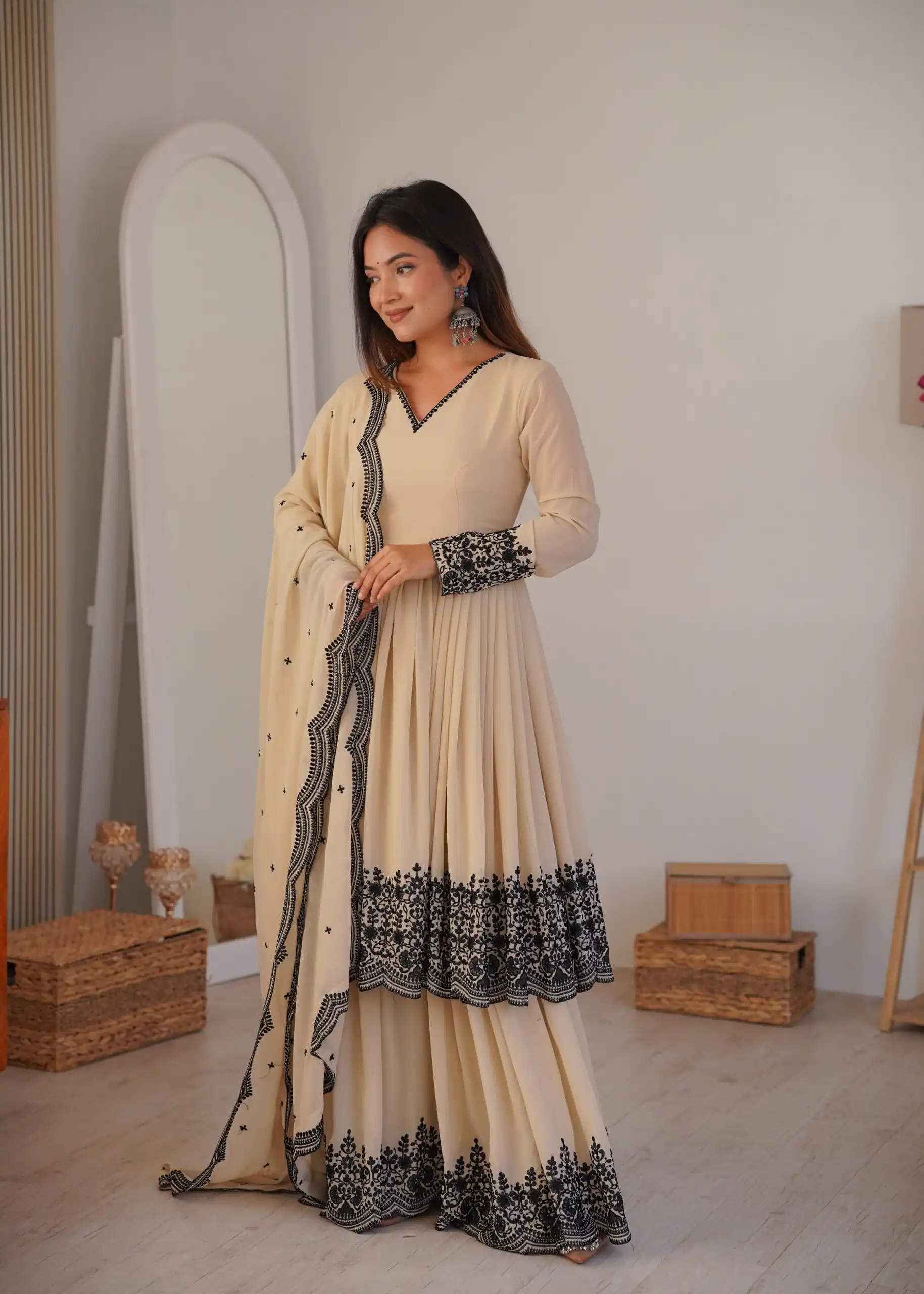 SP 71 Chiku Faux Georgette Salwar Suit with Embroidery Work. Available at ₹2499 only. Delivery 4-6 Working Days. Shop now. | Casual Suits, Jump Suits, Creative suits, Designer Suits, Palazzo Suits, Party Wear Suits, Patiala Suits, Salwar suit, Straight Suits