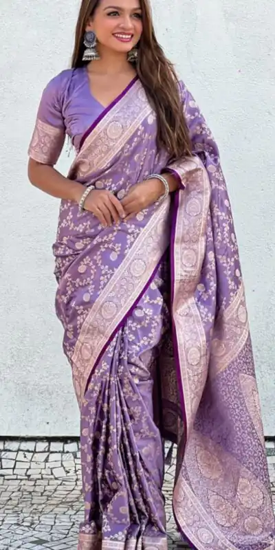 KPR 290 Lavender in Soft Lichi Silk Jacquard Work Designer Work Saree . Exclusive Offer ₹1349. Delivery 4-6 Working Days. Shop now. | Creative Sarees, Bollywood Sarees, Designer Sarees, Embroidered Sarees, Ethnic Saree, Modern Digital sarees, Party Wear Sarees, Sarees