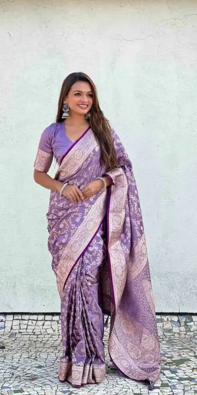 KPR 290 Lavender in Soft Lichi Silk Jacquard Work Designer Work Saree . Exclusive Offer ₹1349. Delivery 4-6 Working Days. Shop now. | Creative Sarees, Bollywood Sarees, Designer Sarees, Embroidered Sarees, Ethnic Saree, Modern Digital sarees, Party Wear Sarees, Sarees