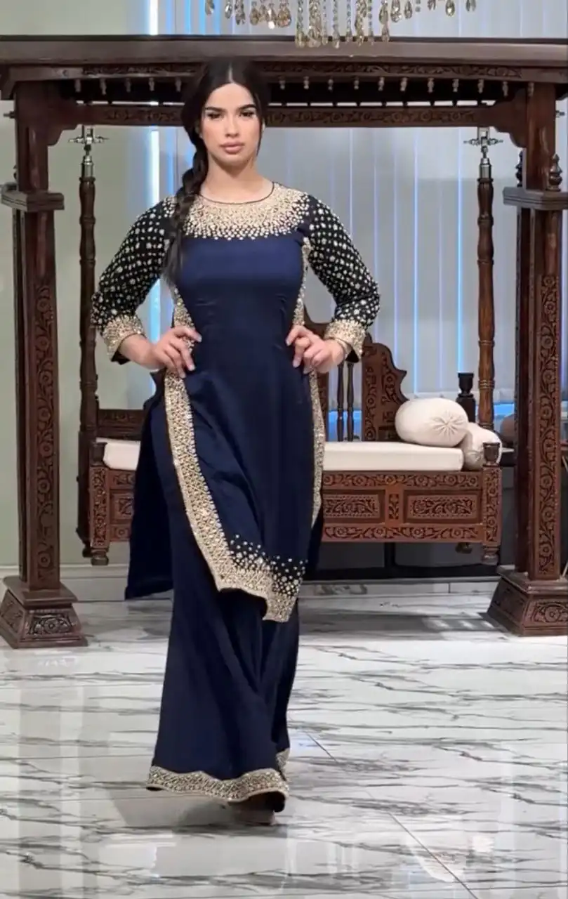 ZB 5056 Navy Blue in Natural Crepe Embroidery Work Salwar Suit . Wedding, Party, Festive, Events, Get it for ₹2199. Delivery 4-6 Working Days. Shop now. | Casual Suits, Jump Suits, Creative suits, Designer Suits, Palazzo Suits, Party Wear Suits, Patiala Suits, Salwar suit, Straight Suits