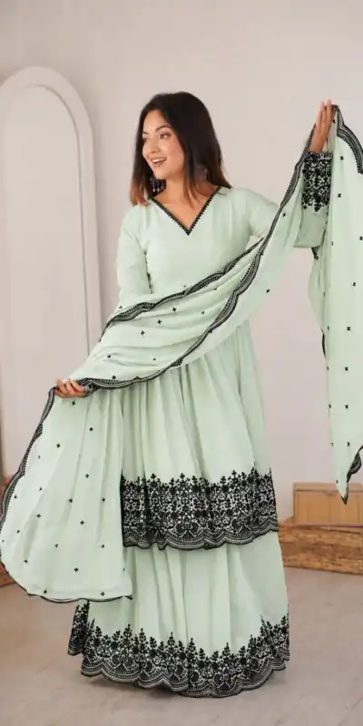 SP 71 Pista Faux Georgette Salwar Suit with Embroidery Work. Available at ₹2499 only. Delivery 4-6 Working Days. Shop now. | Casual Suits, Jump Suits, Creative suits, Designer Suits, Palazzo Suits, Party Wear Suits, Patiala Suits, Salwar suit, Straight Suits
