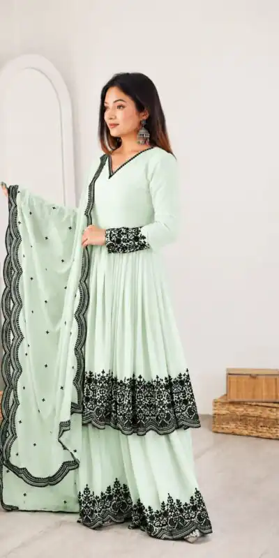 SP 71 Pista Faux Georgette Salwar Suit with Embroidery Work. Available at ₹2499 only. Delivery 4-6 Working Days. Shop now. | Casual Suits, Jump Suits, Creative suits, Designer Suits, Palazzo Suits, Party Wear Suits, Patiala Suits, Salwar suit, Straight Suits