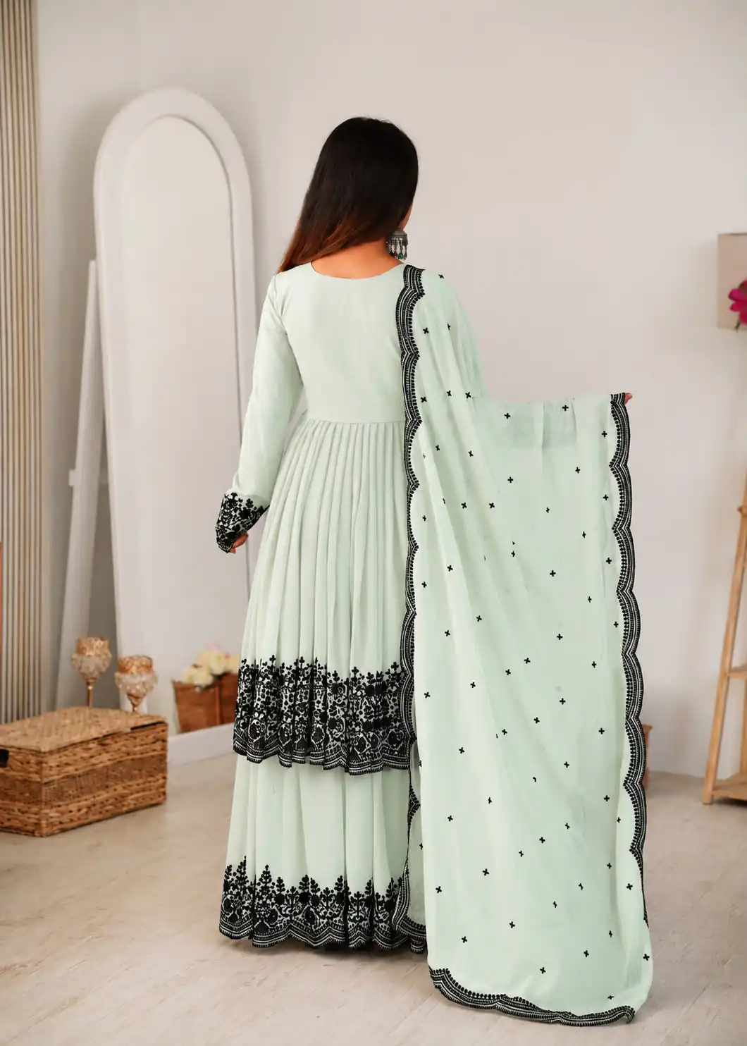 SP 71 Pista Faux Georgette Salwar Suit with Embroidery Work. Available at ₹2499 only. Delivery 4-6 Working Days. Shop now. | Casual Suits, Jump Suits, Creative suits, Designer Suits, Palazzo Suits, Party Wear Suits, Patiala Suits, Salwar suit, Straight Suits