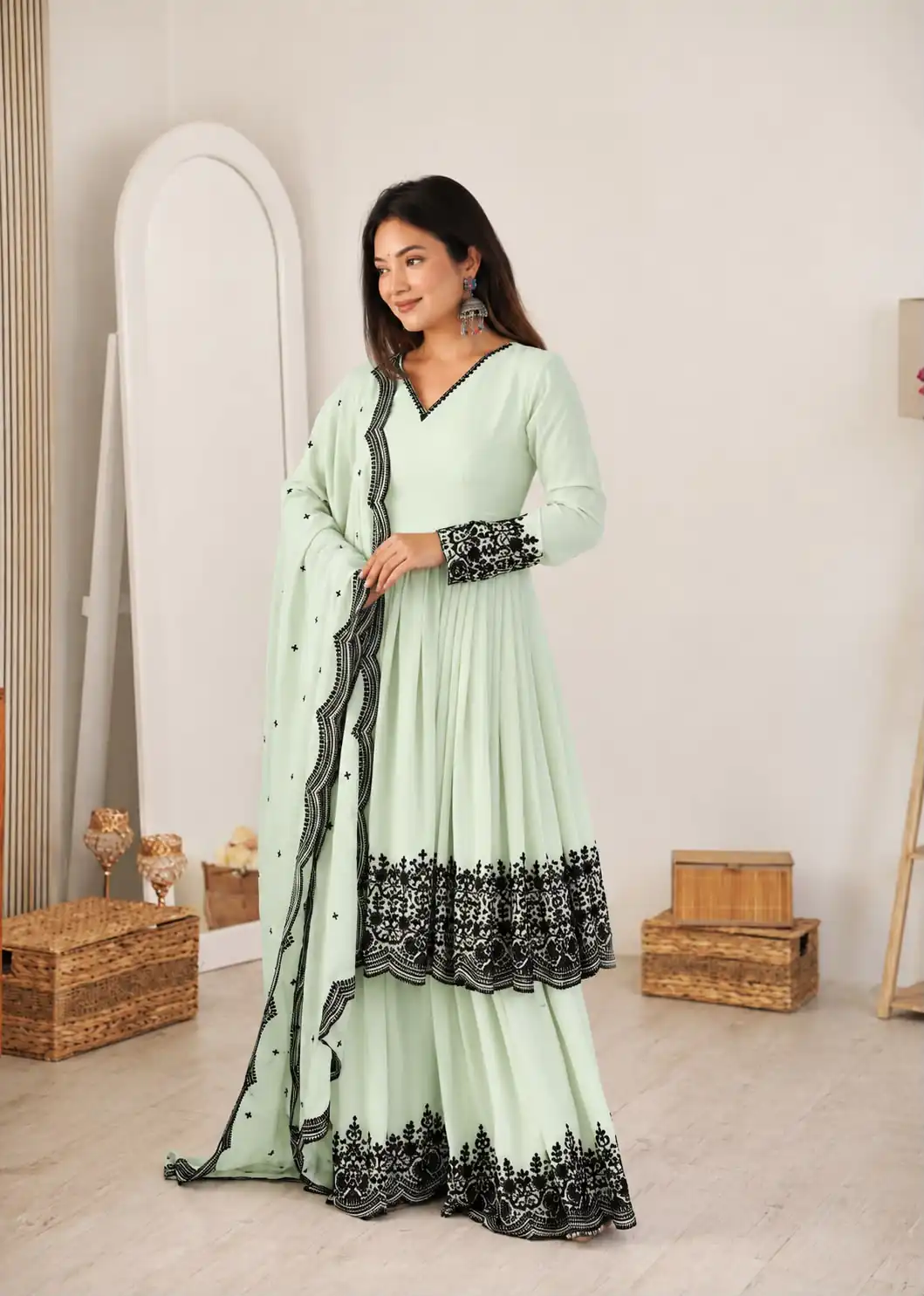 SP 71 Pista Faux Georgette Salwar Suit with Embroidery Work. Available at ₹2499 only. Delivery 4-6 Working Days. Shop now. | Casual Suits, Jump Suits, Creative suits, Designer Suits, Palazzo Suits, Party Wear Suits, Patiala Suits, Salwar suit, Straight Suits