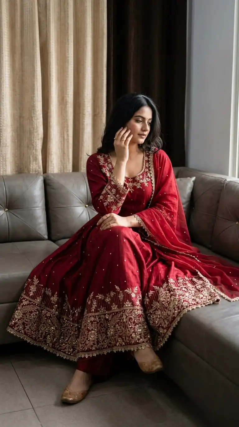 Aglow Maroon Faux Georgette Embroidery Work Gown - Image 5