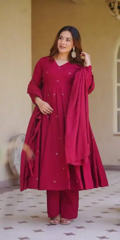 Alternative view of Aglow Pink Roman Silk Embroidery Work Anarkali Suit
