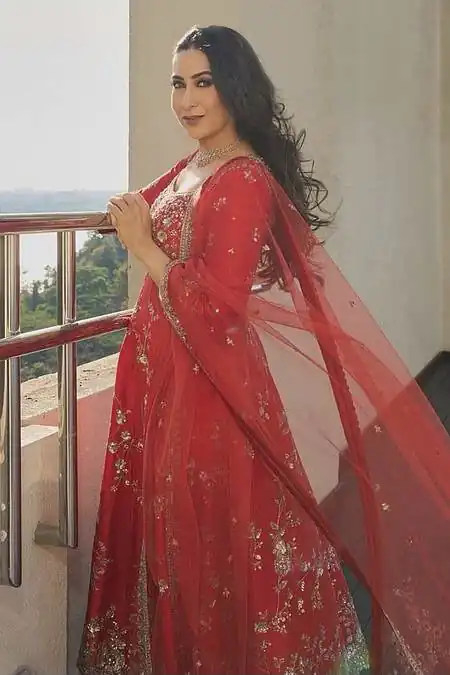 Attractive Red Georgette Embroidery Work Gown - Image 4