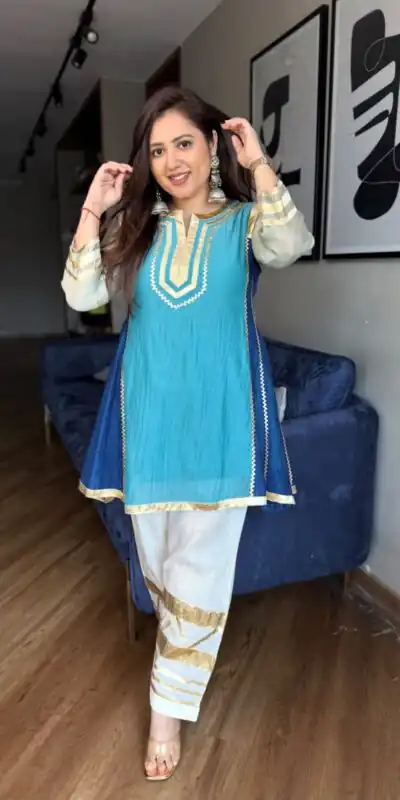 Alternative view of Beautiful Blue Chinon With Gotta Patti Work Salwar Suit