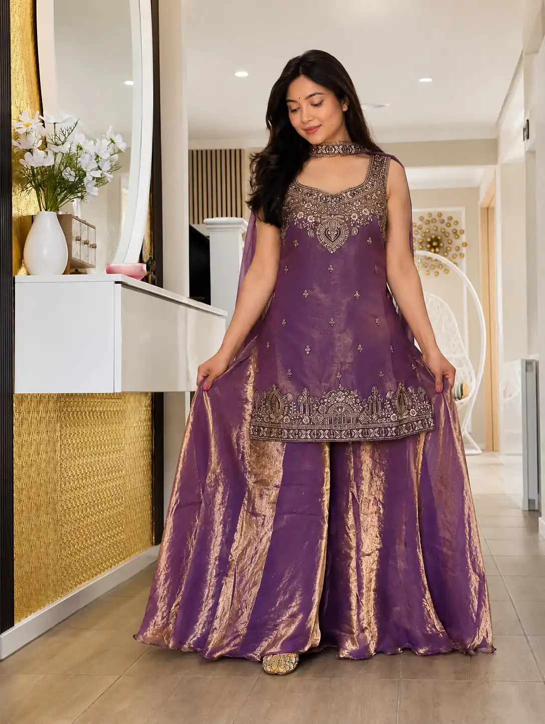 Bright Purple Frendy Silk Zari Embroidery Work Salwar Suit - Image 3