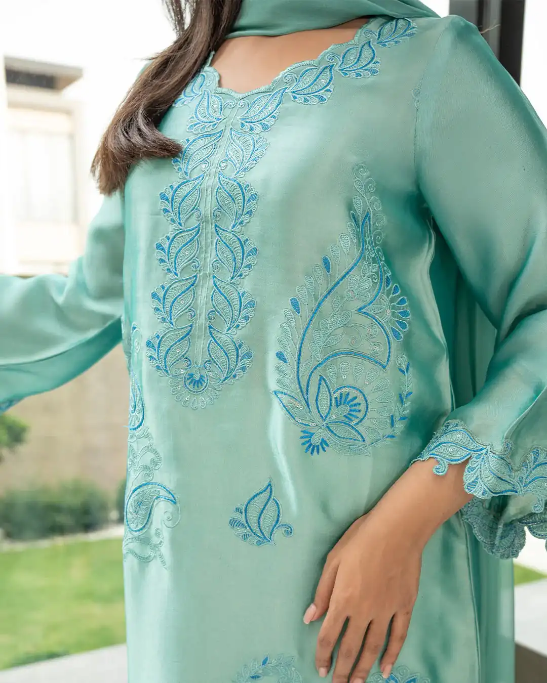 Classic Sea Green Rayon Embroidery Work Salwar Suit - Image 4