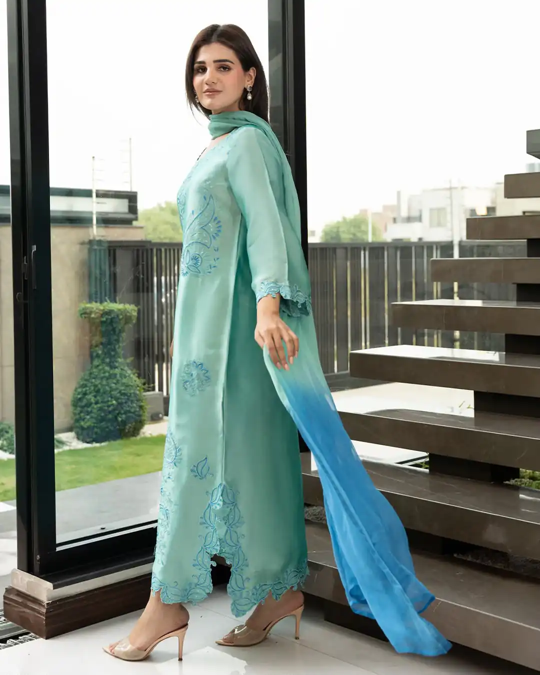 Classic Sea Green Rayon Embroidery Work Salwar Suit - Image 6