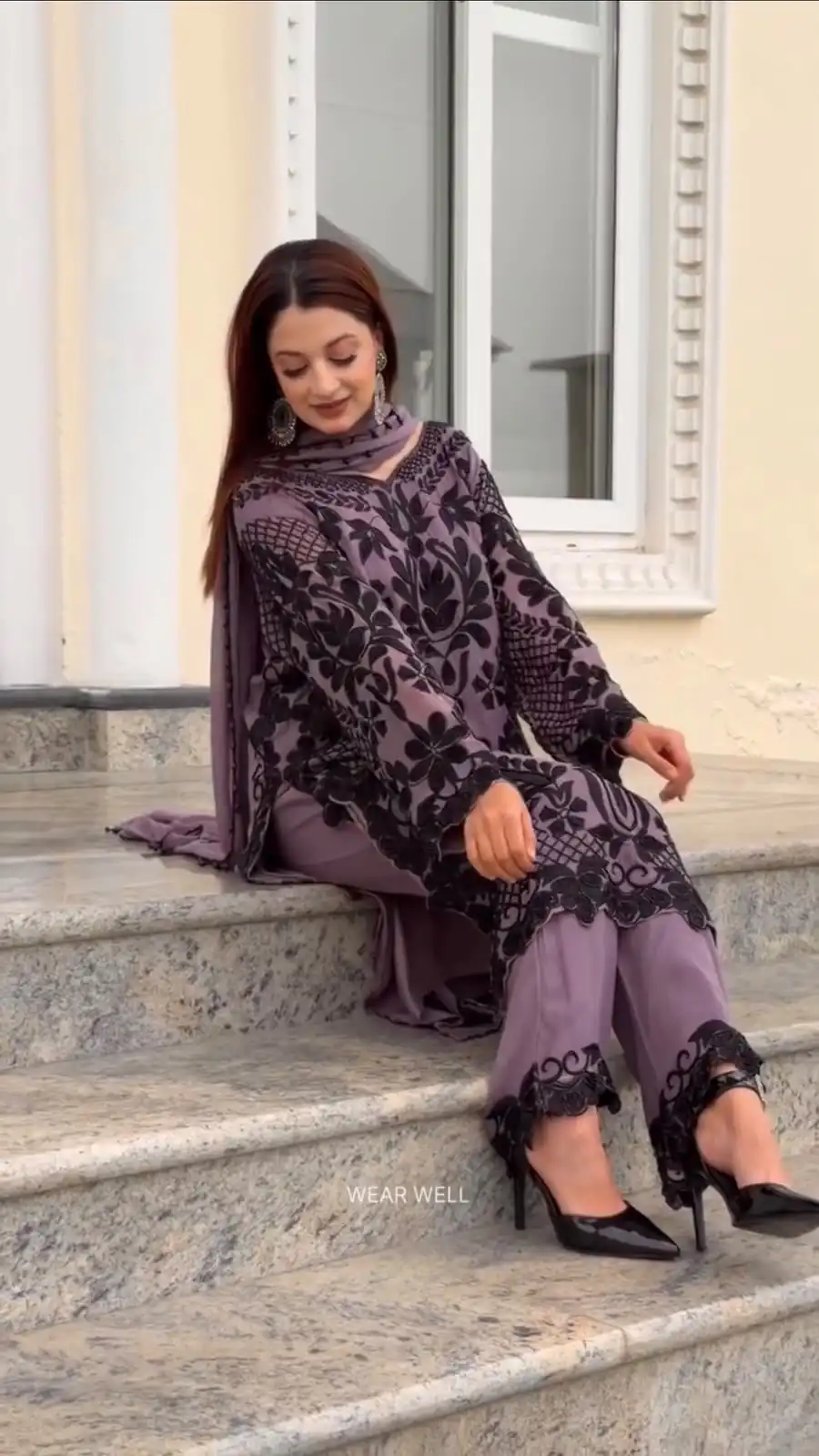 Fancy Lavender Faux Georgette Sequence Work Salwar Suit - Image 4