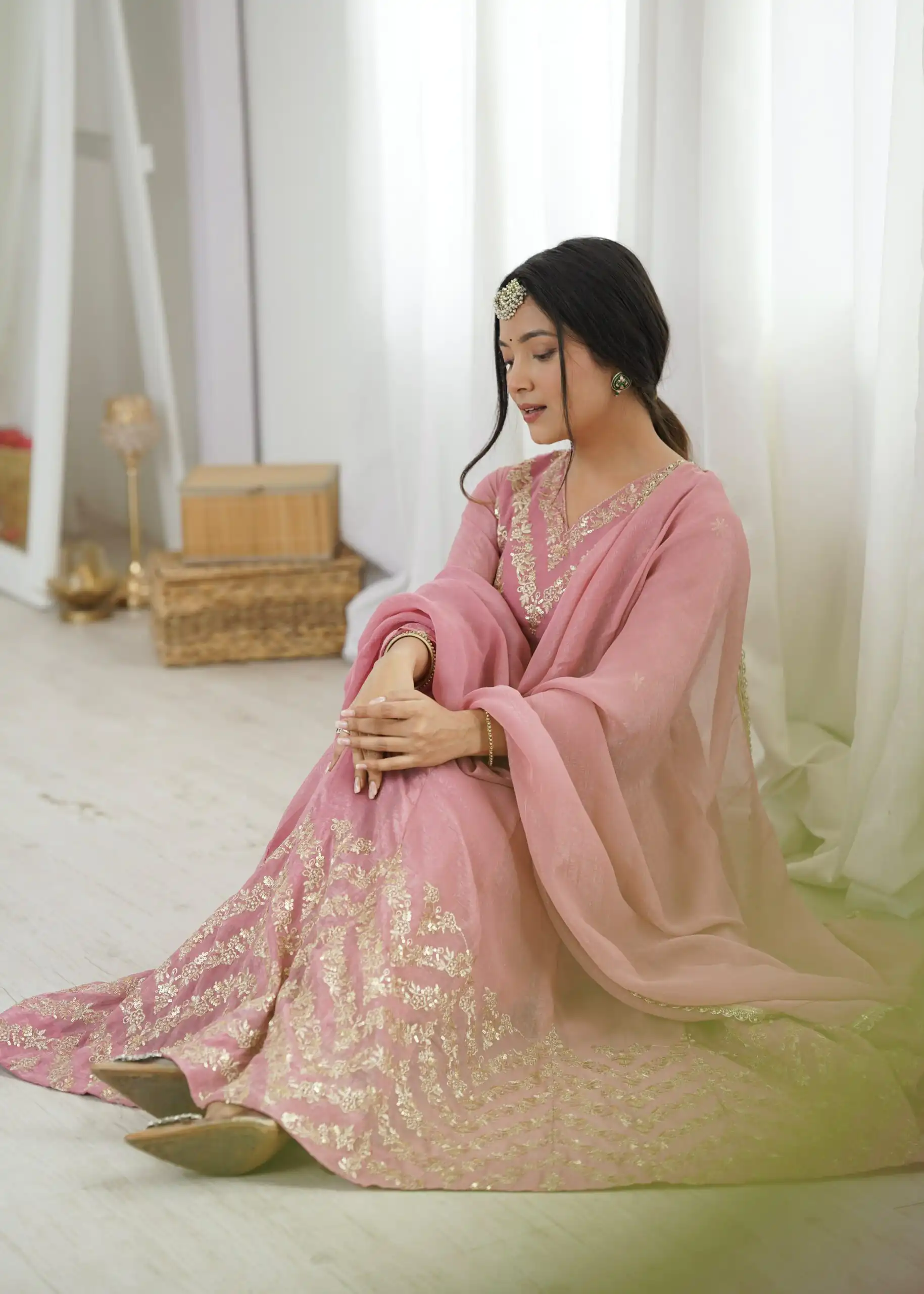 Fancy Peach Crunchy Silk Embroider Work Anarkali Suit - Image 8