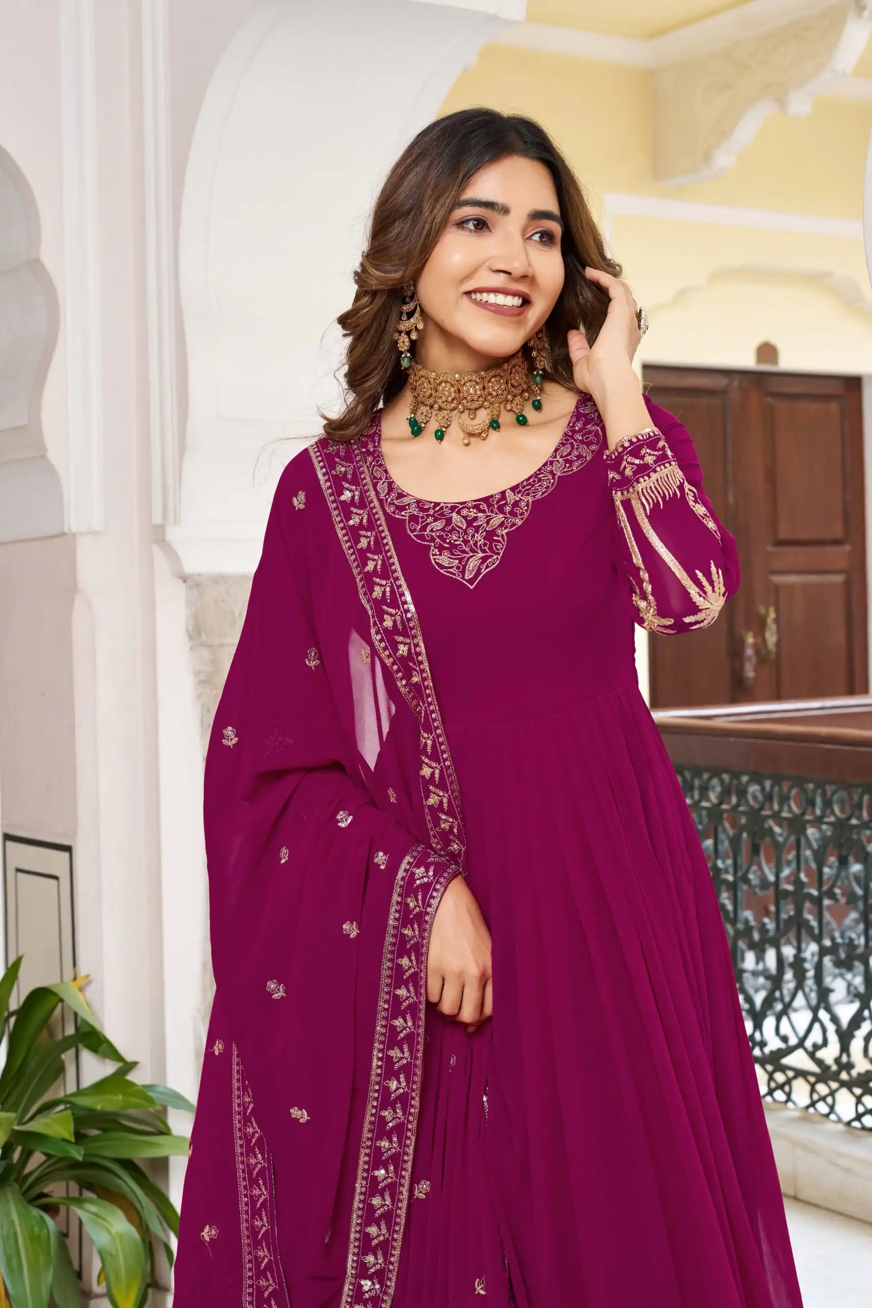 Fancy Pink Faux Georgette Sequence Work Anarkali Suit - Image 4