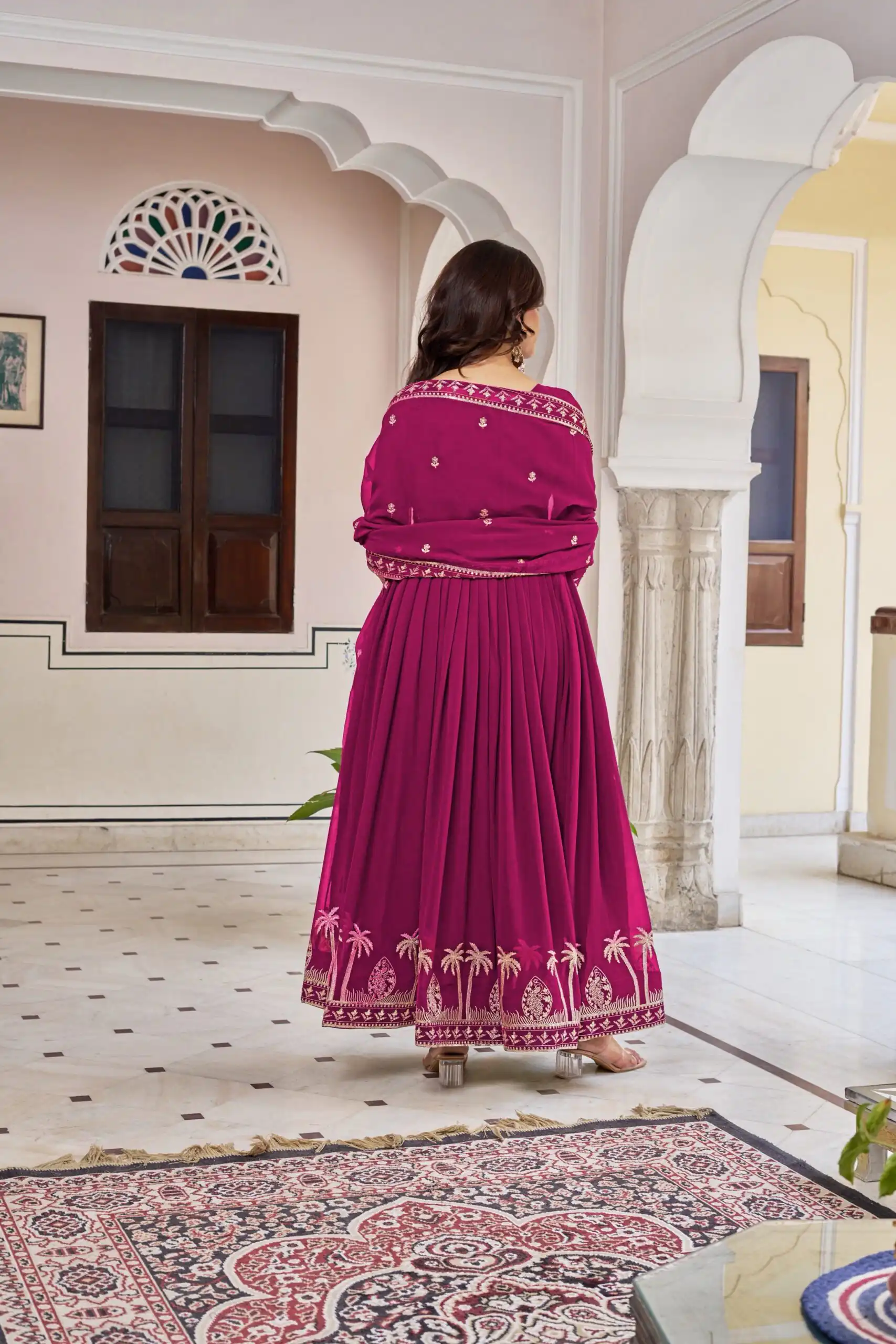 Fancy Pink Faux Georgette Sequence Work Anarkali Suit - Image 3
