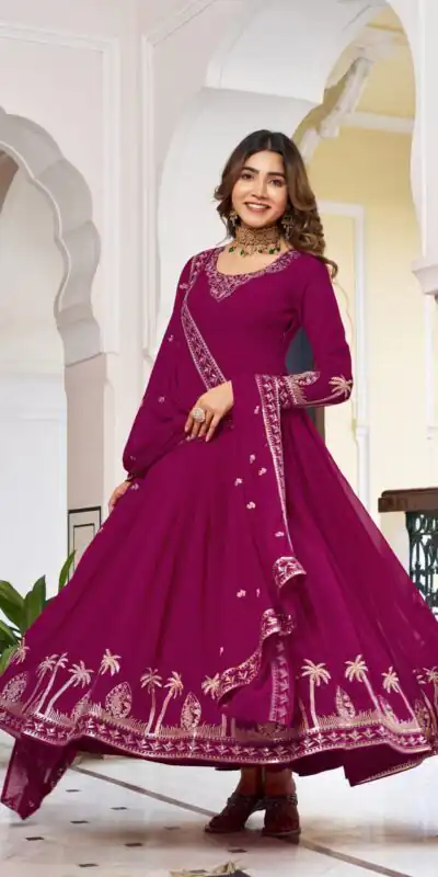 Alternative view of Fancy Pink Faux Georgette Sequence Work Anarkali Suit