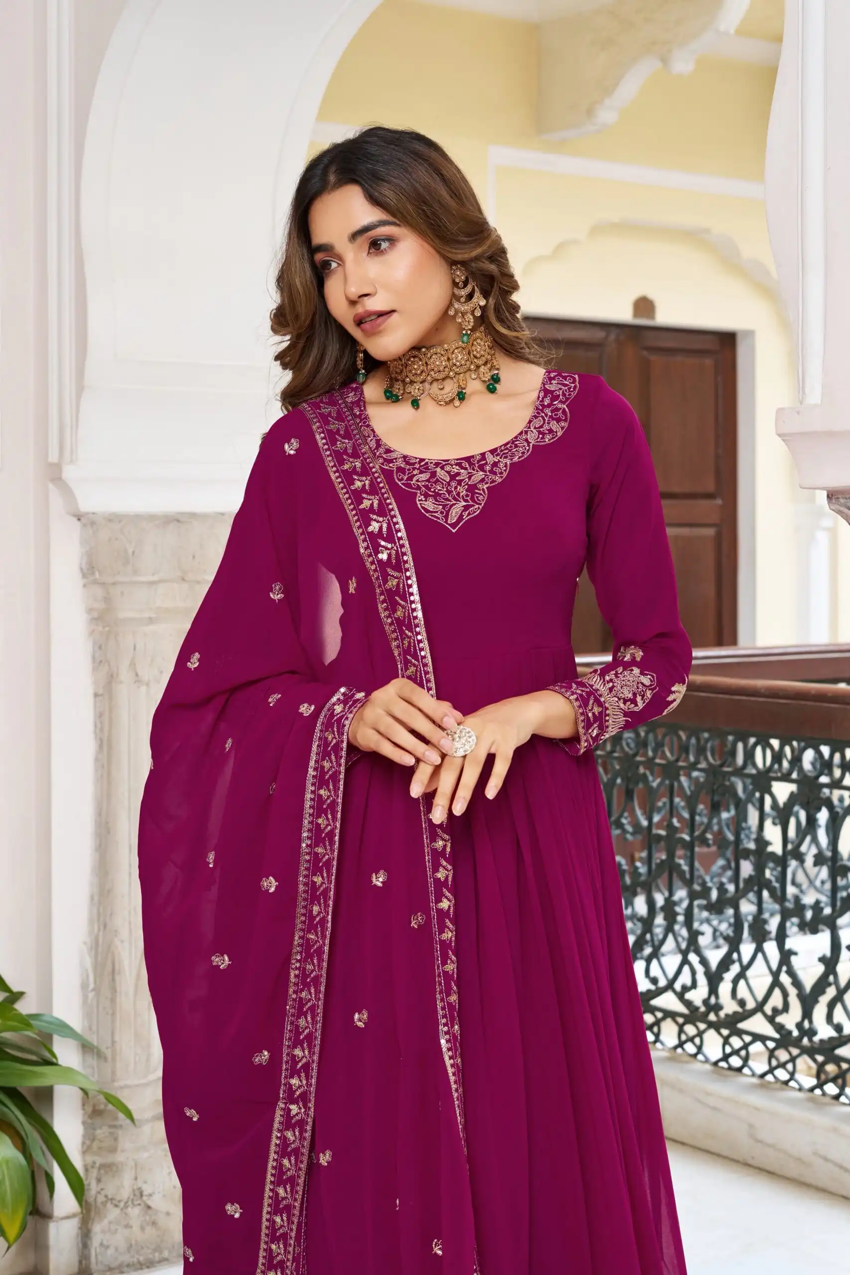 Fancy Pink Faux Georgette Sequence Work Anarkali Suit - Image 5
