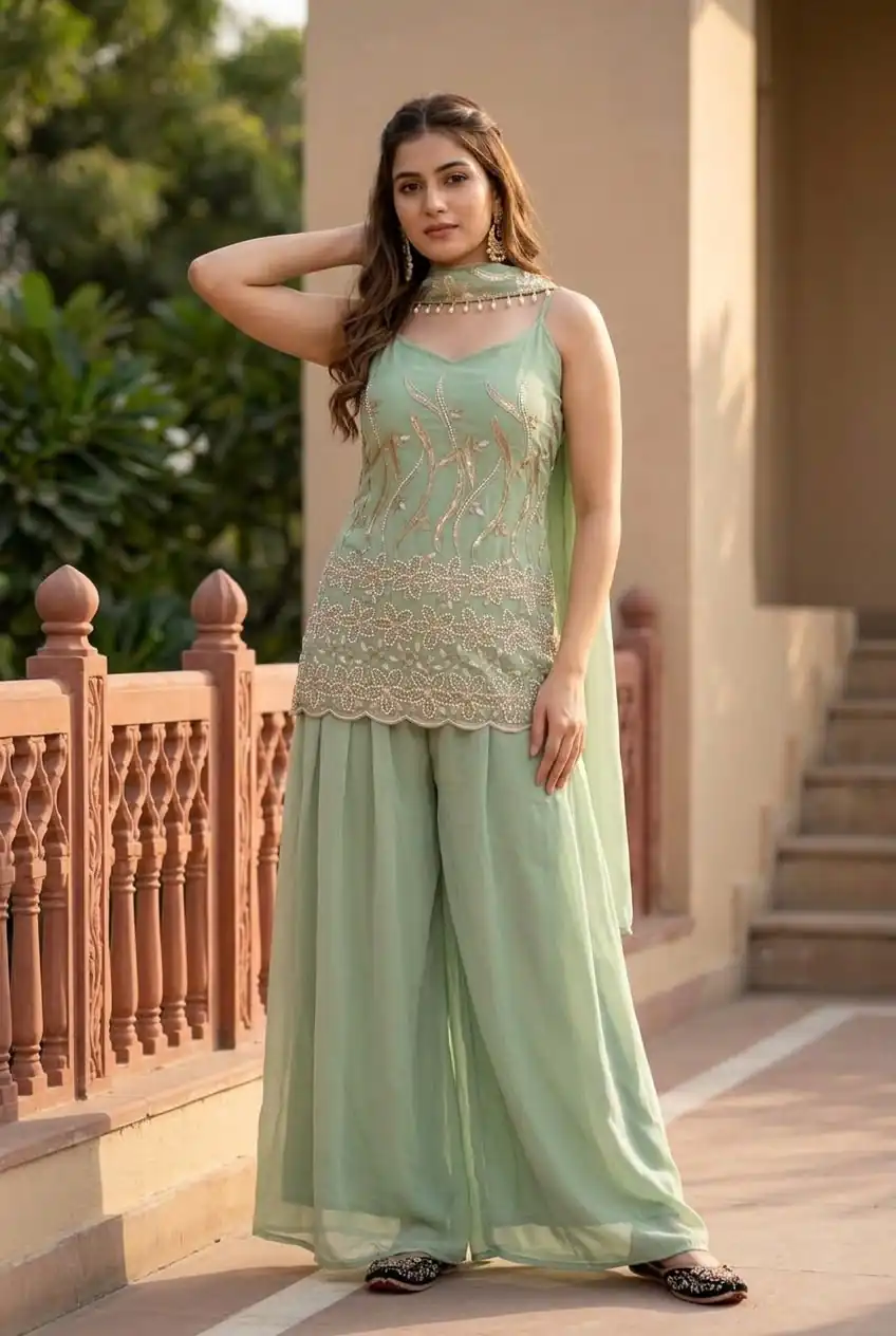 Fancy Pista Faux Georgette Embroider Work Salwar Suit - Image 3