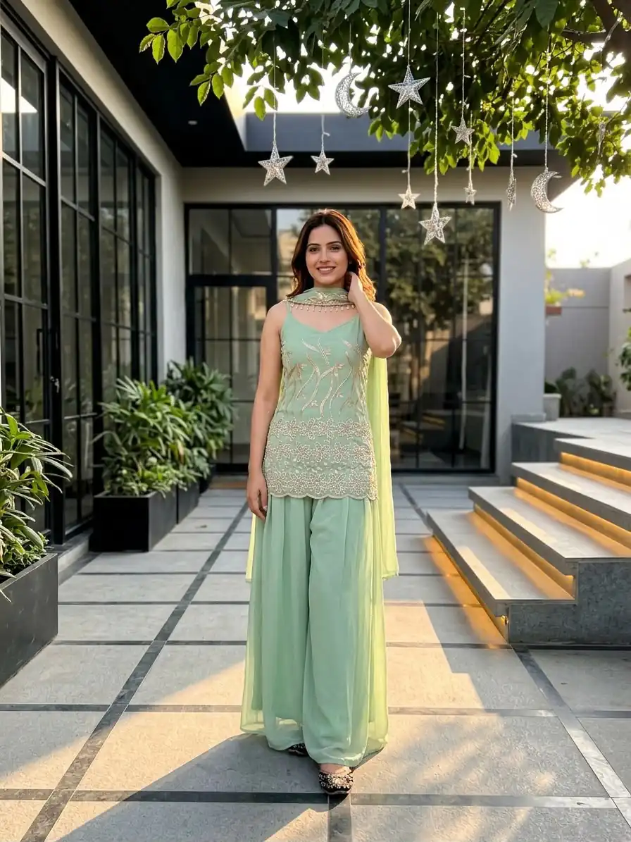 Fancy Pista Faux Georgette Embroider Work Salwar Suit - Image 2