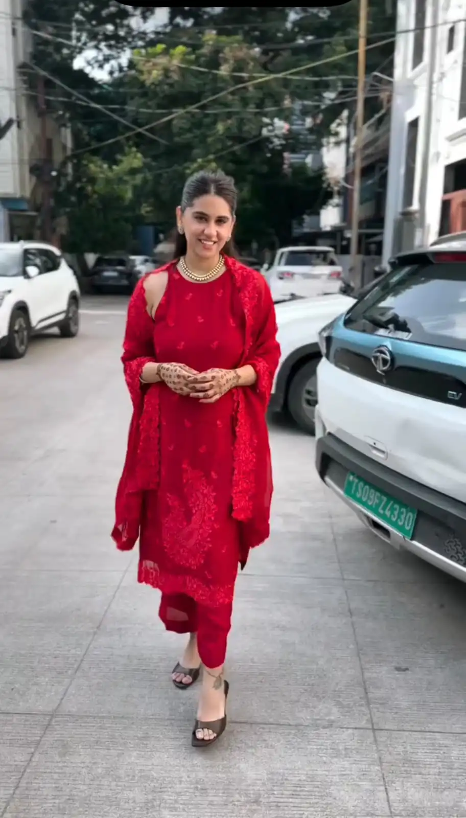 Fancy Red Faux Georgette Embroider Work Salwar Suit