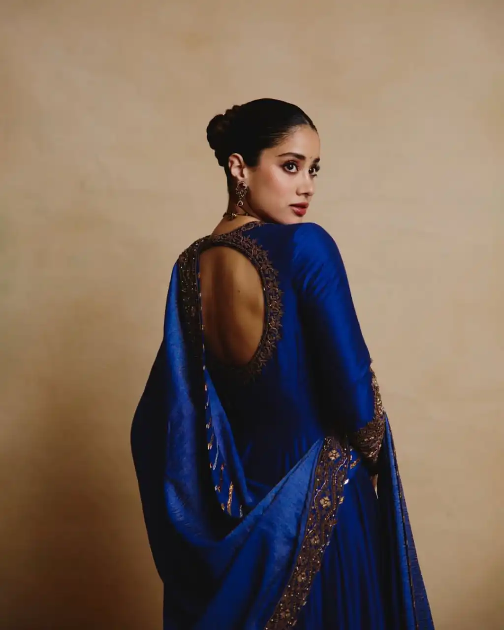 Fancy Royal Blue Chinon Sequins Gotta Patti Anarkali Suit - Image 5