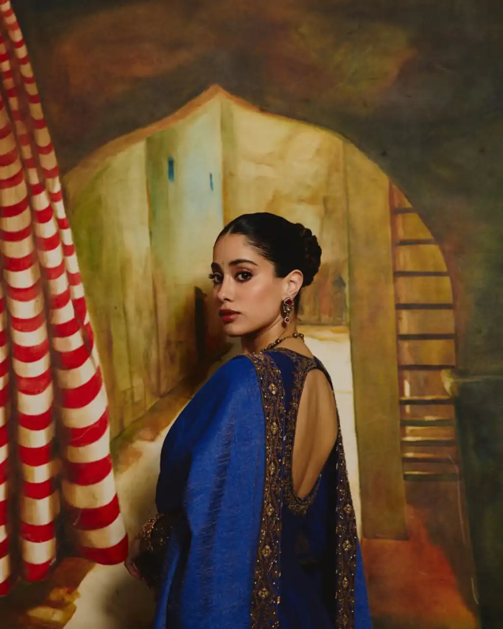 Fancy Royal Blue Chinon Sequins Gotta Patti Anarkali Suit - Image 4