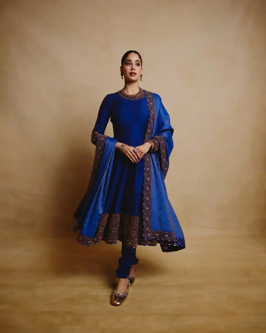 Fancy Royal Blue Chinon Sequins Gotta Patti Anarkali Suit - Image 3
