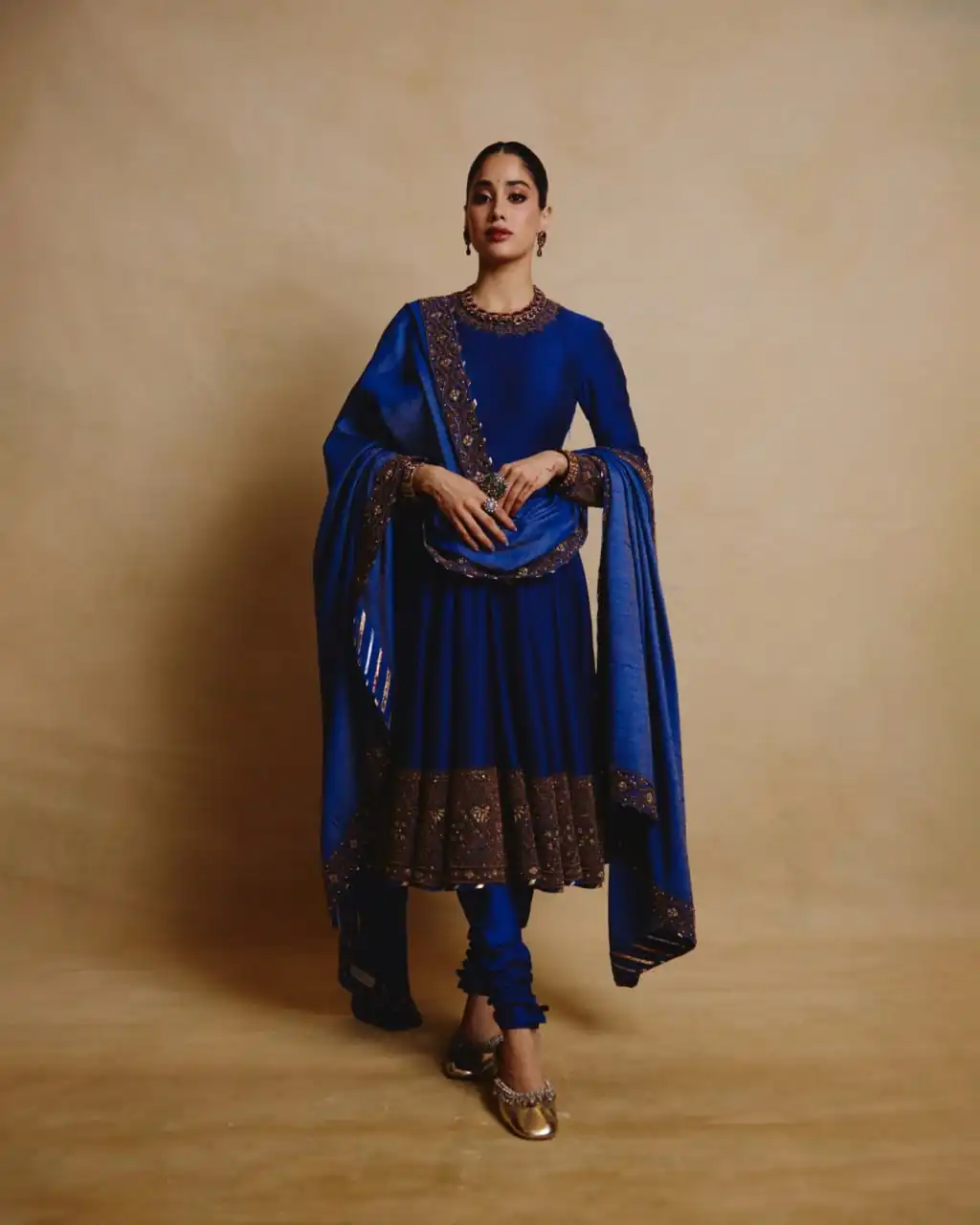 Fancy Royal Blue Chinon Sequins Gotta Patti Anarkali Suit - Image 2