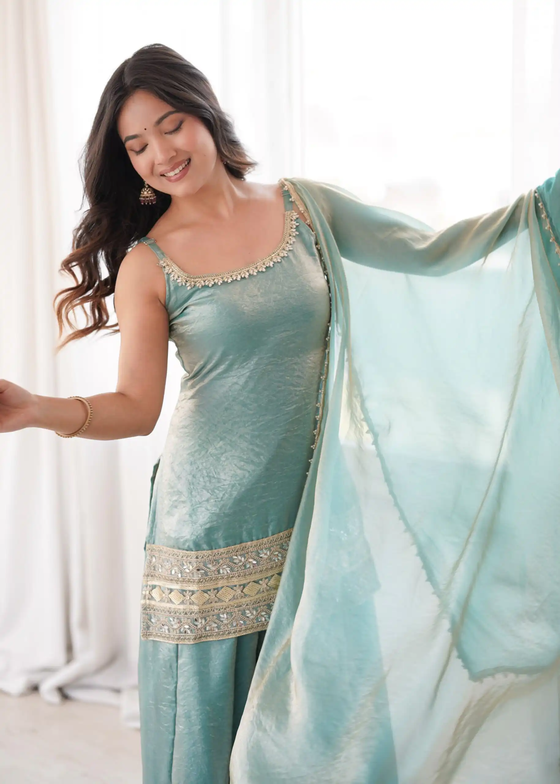 Fancy Sea Green Doremon Crush Embroider Work Salwar Suit - Image 15