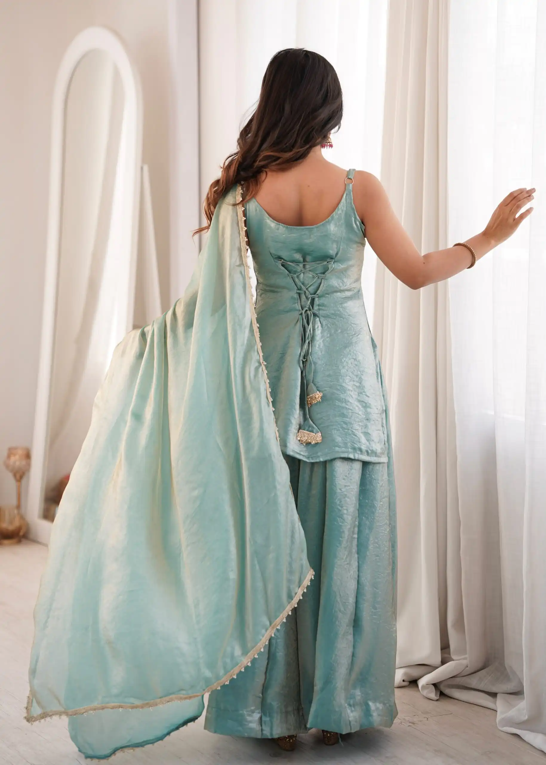 Fancy Sea Green Doremon Crush Embroider Work Salwar Suit - Image 8