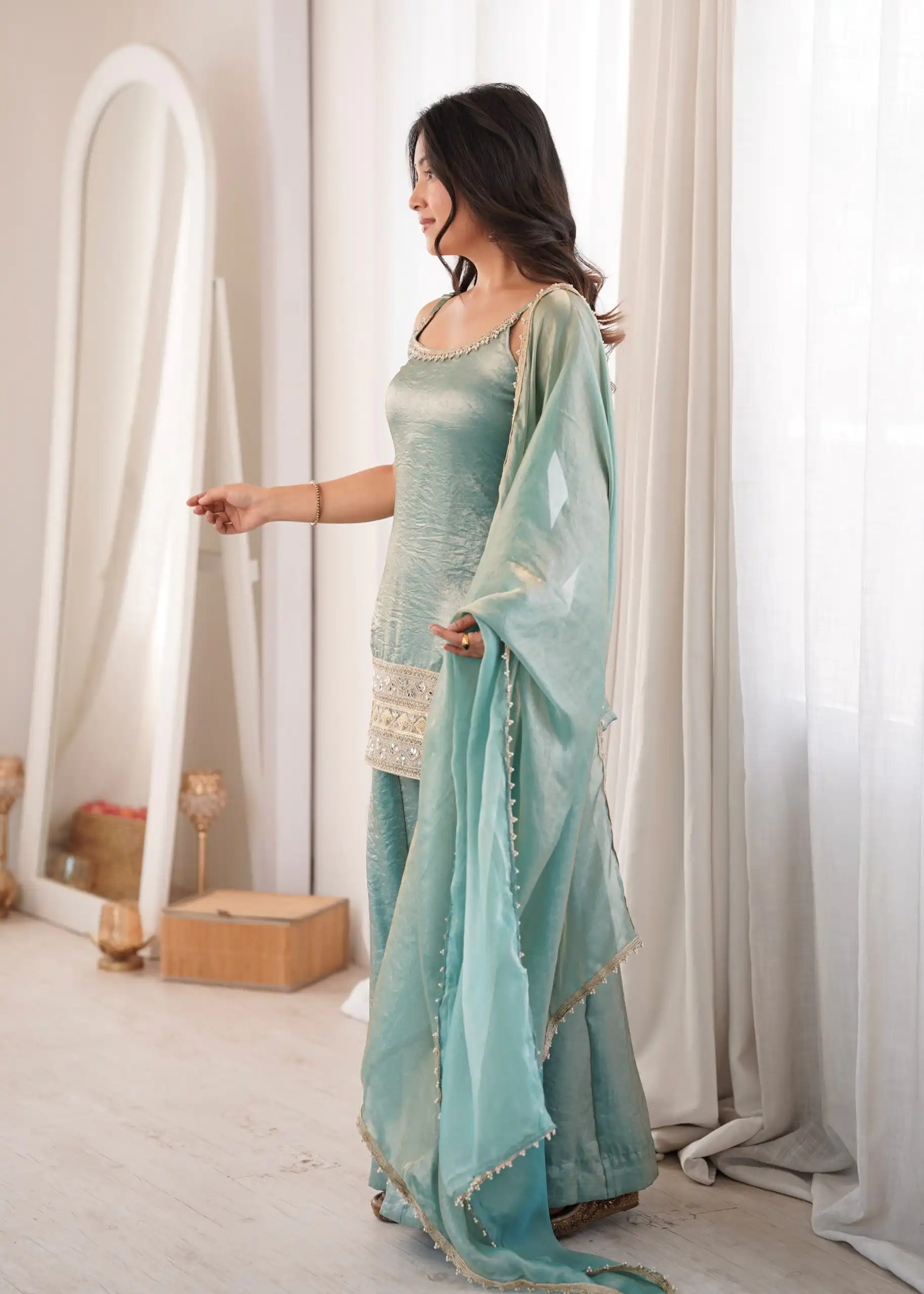 Fancy Sea Green Doremon Crush Embroider Work Salwar Suit - Image 6