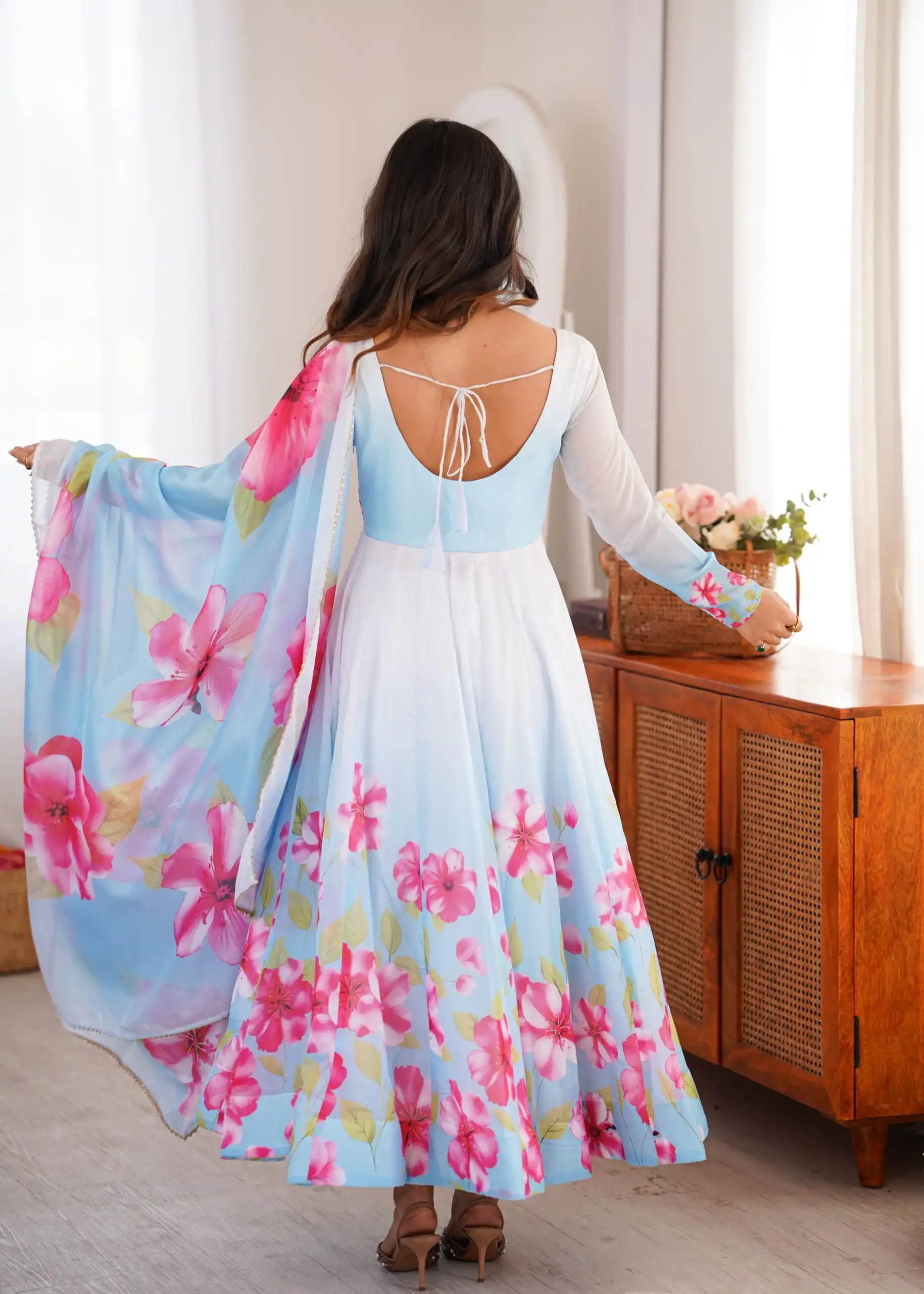 Fancy Sky Blue Organza Silk Gotta Patti Work Anarkali Suit - Image 8