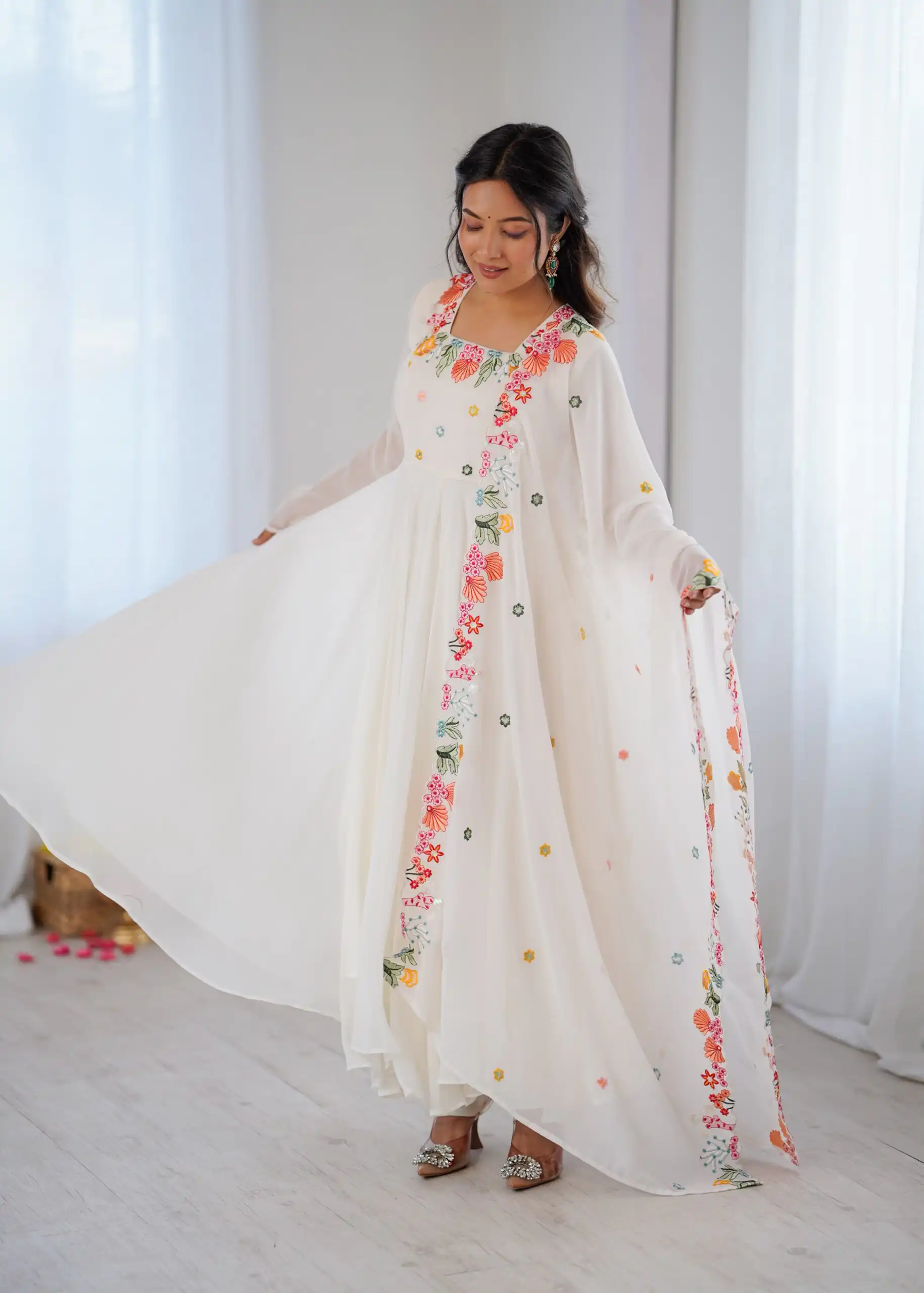 Fancy White Faux Georgette Embroidery Work Salwar Suit - Image 8