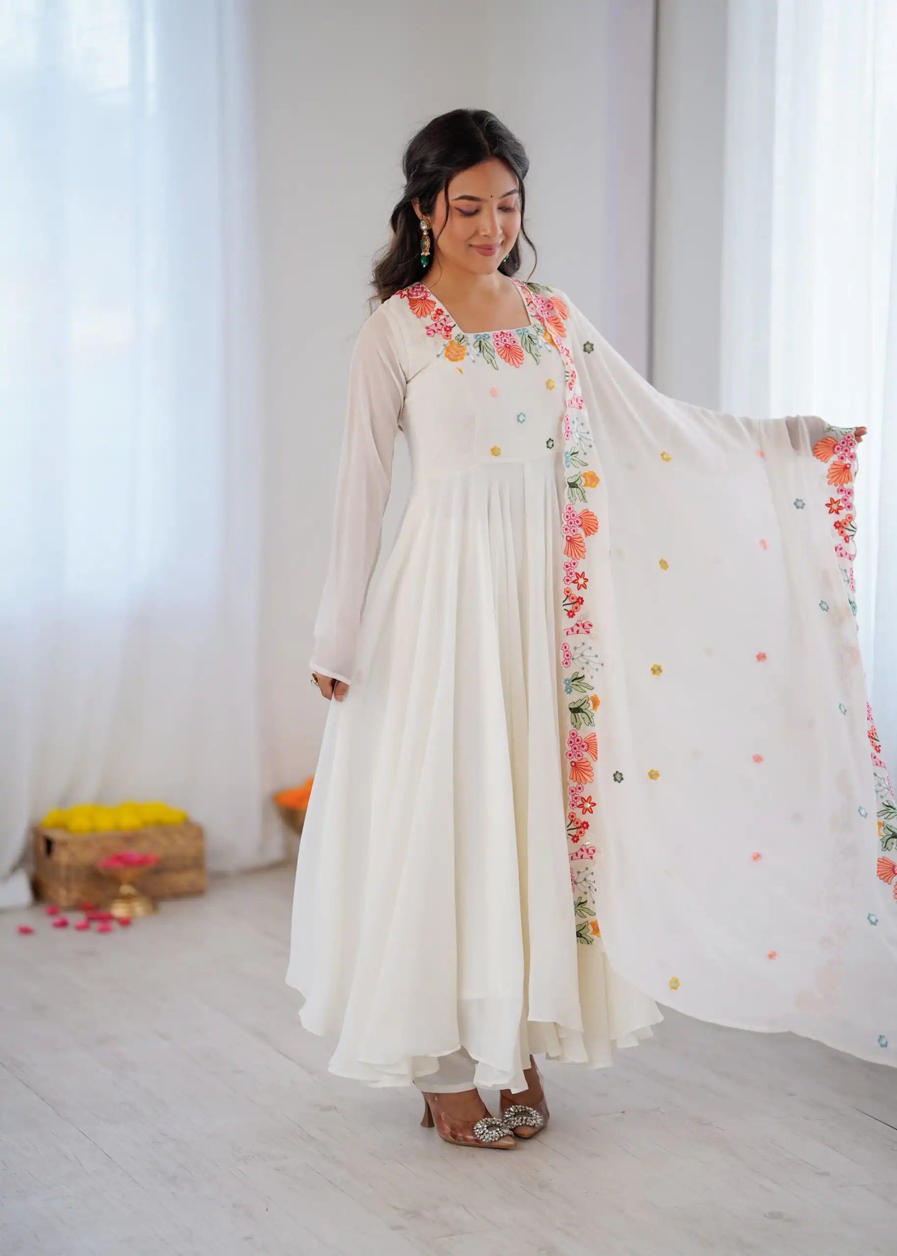 Fancy White Faux Georgette Embroidery Work Salwar Suit - Image 6