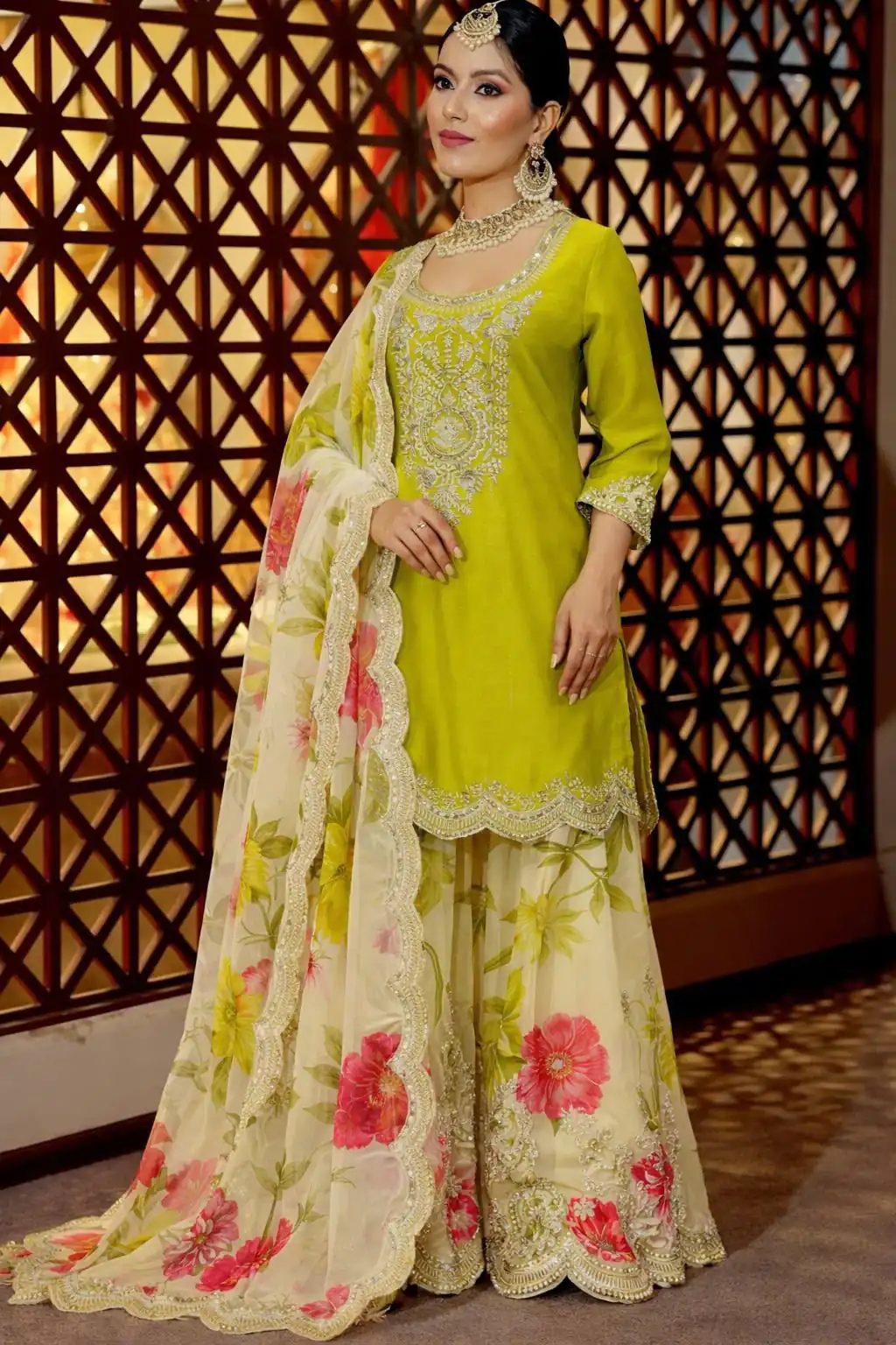 Glowing Green Chinon Silk Embroider Work Salwar Suit